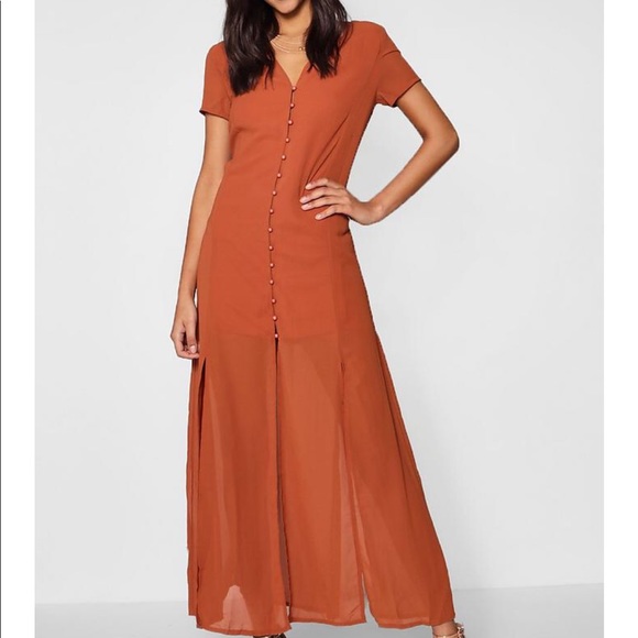 Boohoo Dresses & Skirts - Chiffon Button Through sliced maxi dress